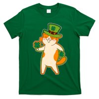 Funny Vintage St Patricks Day Leprechaun Shamrock Clover Cat T-Shirt