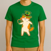 Funny Vintage St Patricks Day Leprechaun Shamrock Clover Cat T-Shirt