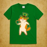 Funny Vintage St Patricks Day Leprechaun Shamrock Clover Cat T-Shirt