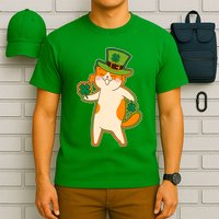 Funny Vintage St Patricks Day Leprechaun Shamrock Clover Cat T-Shirt