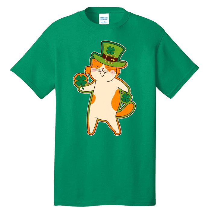 Funny Vintage St Patricks Day Leprechaun Shamrock Clover Cat Tall T-Shirt