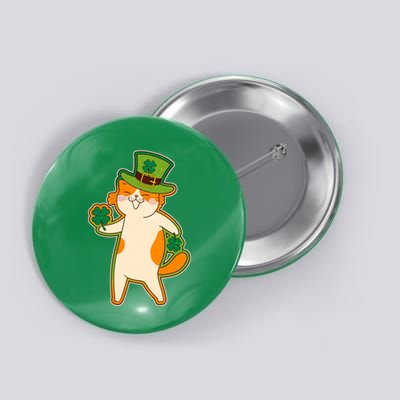 Funny Vintage St Patricks Day Leprechaun Shamrock Clover Cat Button