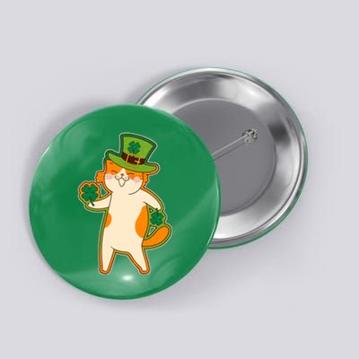 Funny Vintage St Patricks Day Leprechaun Shamrock Clover Cat Button