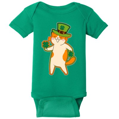 Funny Vintage St Patricks Day Leprechaun Shamrock Clover Cat Baby Bodysuit