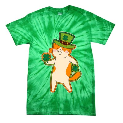 Funny Vintage St Patricks Day Leprechaun Shamrock Clover Cat Tie-Dye T-Shirt