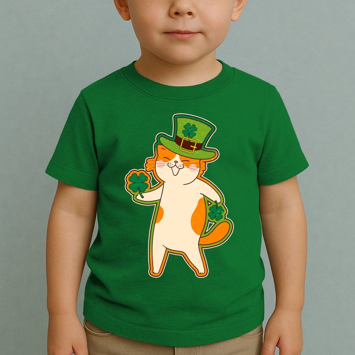 Funny Vintage St Patricks Day Leprechaun Shamrock Clover Cat Toddler T-Shirt