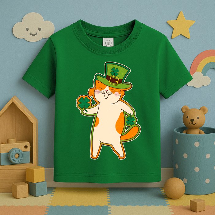 Funny Vintage St Patricks Day Leprechaun Shamrock Clover Cat Toddler T-Shirt