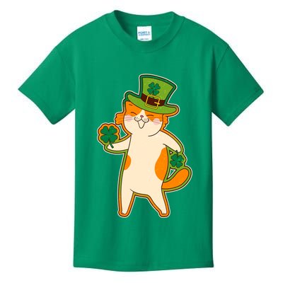Funny Vintage St Patricks Day Leprechaun Shamrock Clover Cat Kids T-Shirt