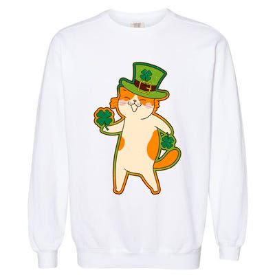 Funny Vintage St Patricks Day Leprechaun Shamrock Clover Cat Garment-Dyed Sweatshirt