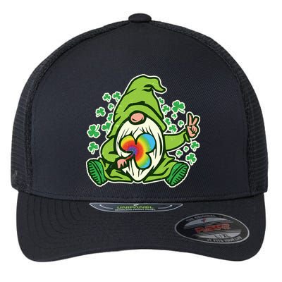 Funny Vintage St Patrick's Day Peace Love Leprechaun Gnome Flexfit Unipanel Trucker Cap
