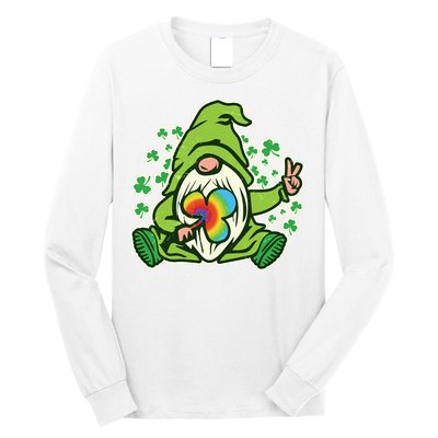 Funny Vintage St Patrick's Day Peace Love Leprechaun Gnome Long Sleeve Shirt