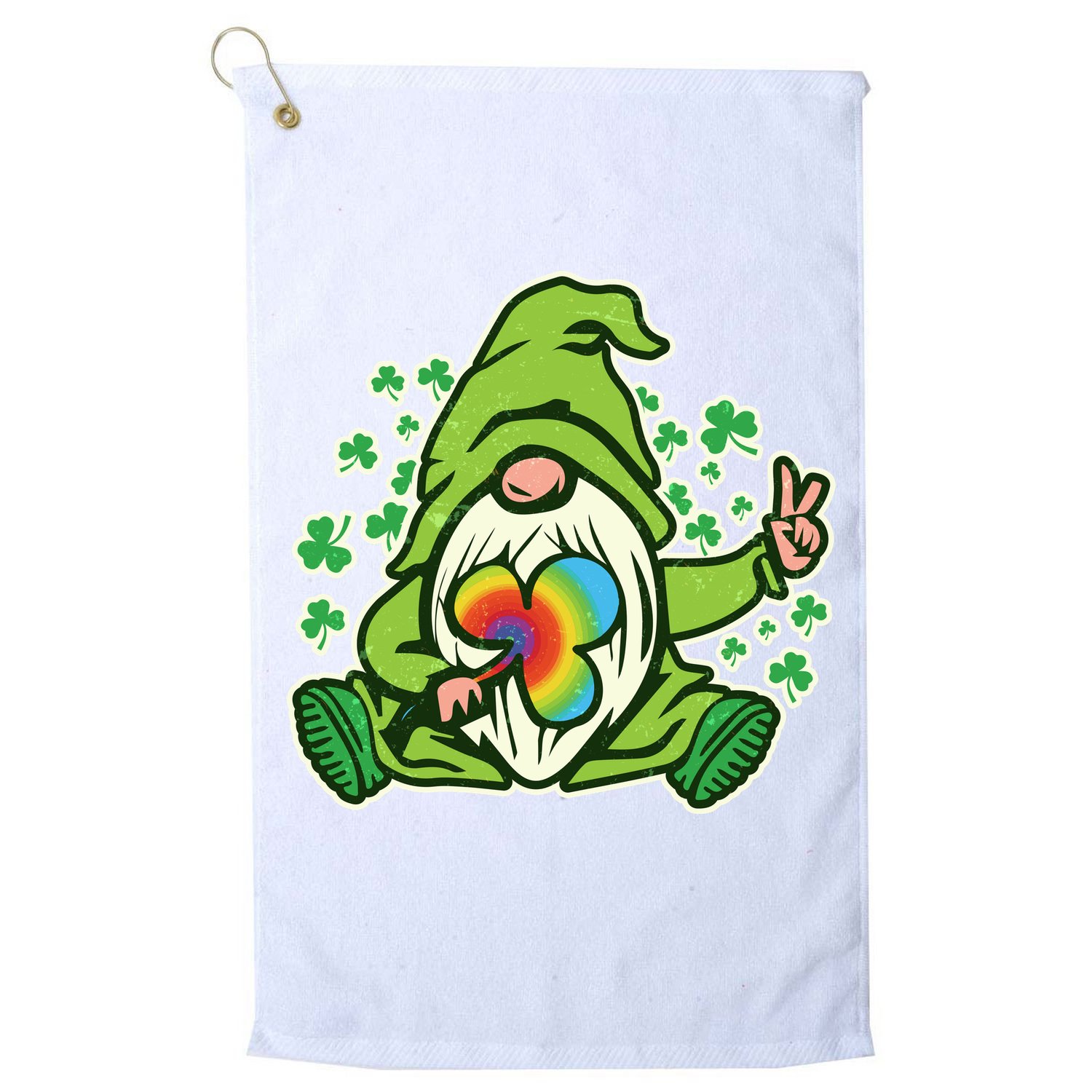 Funny Vintage St Patrick's Day Peace Love Leprechaun Gnome Golf Towel