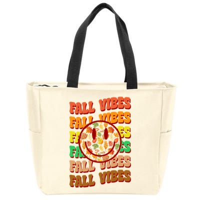 Falls Vibes Smile Face Retro Colorful Zip Tote Bag