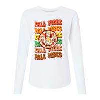 Falls Vibes Smile Face Retro Colorful Womens Cotton Relaxed Long Sleeve T-Shirt