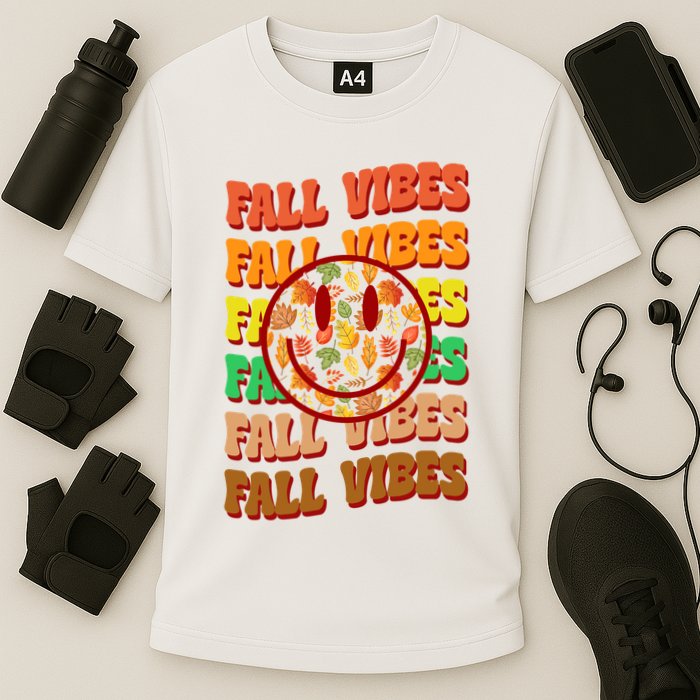 Falls Vibes Smile Face Retro Colorful Cooling Performance Crew T-Shirt