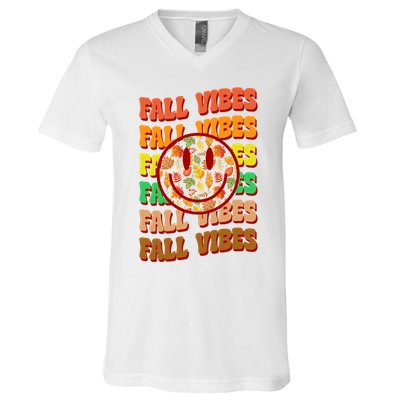 Falls Vibes Smile Face Retro Colorful V-Neck T-Shirt