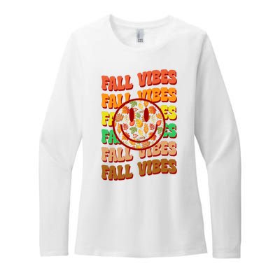 Falls Vibes Smile Face Retro Colorful Womens CVC Long Sleeve Shirt