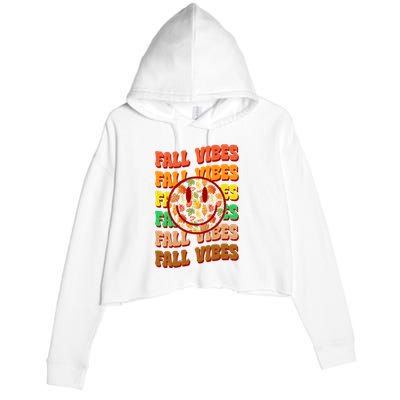 Falls Vibes Smile Face Retro Colorful Crop Fleece Hoodie