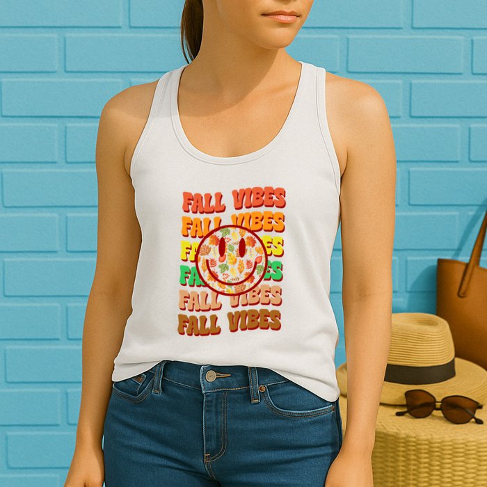 Falls Vibes Smile Face Retro Colorful Womens Tank Top