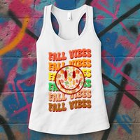 Falls Vibes Smile Face Retro Colorful Womens Tank Top