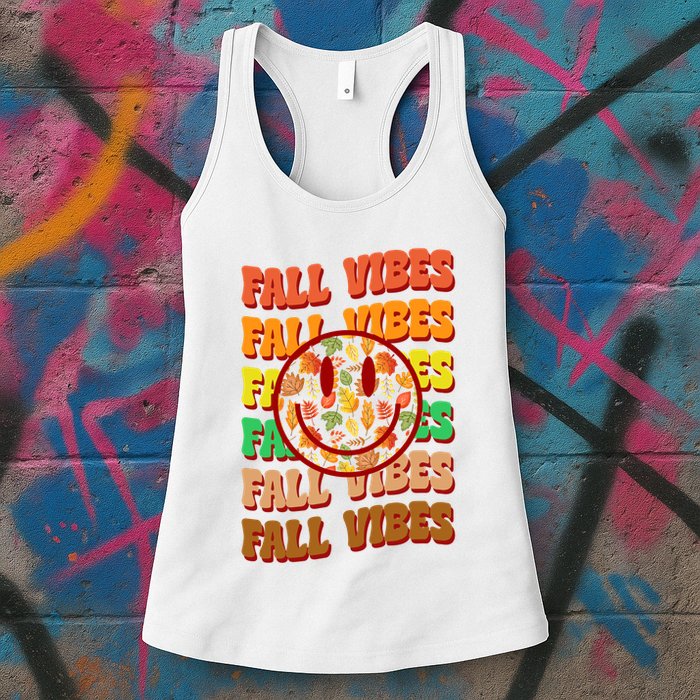Falls Vibes Smile Face Retro Colorful Womens Tank Top