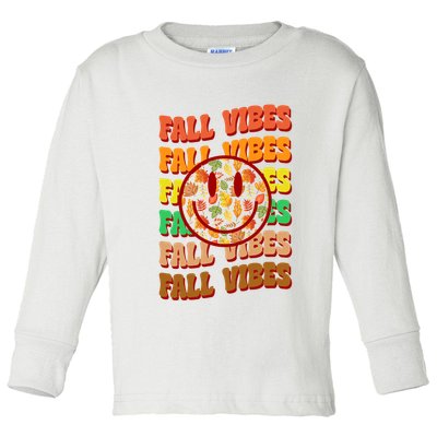 Falls Vibes Smile Face Retro Colorful Toddler Long Sleeve Shirt