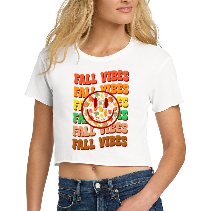 Falls Vibes Smile Face Retro Colorful Crop Top