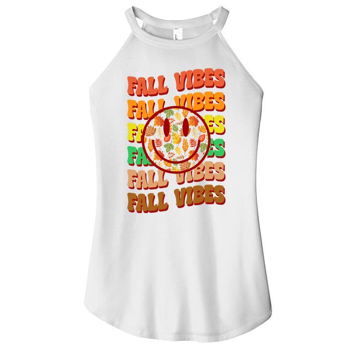 Falls Vibes Smile Face Retro Colorful Women’s Perfect Tri Rocker Tank