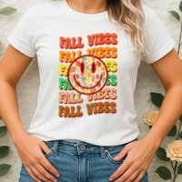 Falls Vibes Smile Face Retro Colorful Womens T-Shirt