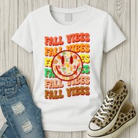 Falls Vibes Smile Face Retro Colorful Womens T-Shirt