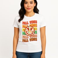 Falls Vibes Smile Face Retro Colorful Womens T-Shirt