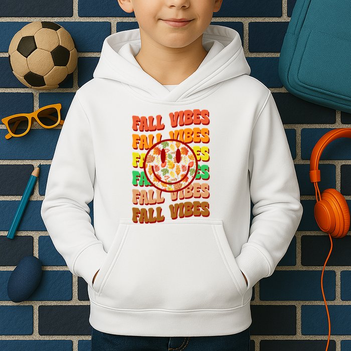 Falls Vibes Smile Face Retro Colorful Kids Hoodie