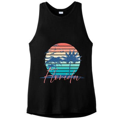 Florida Vintage Summer Vibes Beach Sunset Retro Palm Tree Ladies PosiCharge Tri-Blend Wicking Tank