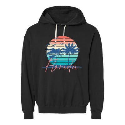 Florida Vintage Summer Vibes Beach Sunset Retro Palm Tree Garment-Dyed Fleece Hoodie