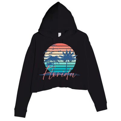 Florida Vintage Summer Vibes Beach Sunset Retro Palm Tree Crop Fleece Hoodie