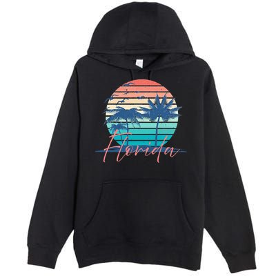 Florida Vintage Summer Vibes Beach Sunset Retro Palm Tree Premium Pullover Hoodie