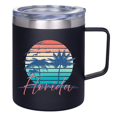 Florida Vintage Summer Vibes Beach Sunset Retro Palm Tree 12oz Stainless Steel Coffee Mug