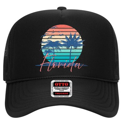 Florida Vintage Summer Vibes Beach Sunset Retro Palm Tree Trucker Hat