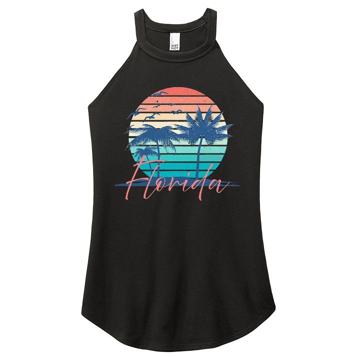 Florida Vintage Summer Vibes Beach Sunset Retro Palm Tree Women's Perfect Tri Rocker Tank