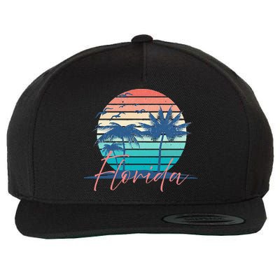 Florida Vintage Summer Vibes Beach Sunset Retro Palm Tree Wool Snapback Cap