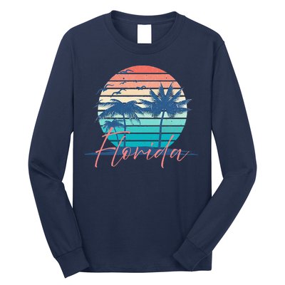 Florida Vintage Summer Vibes Beach Sunset Retro Palm Tree Long Sleeve Shirt