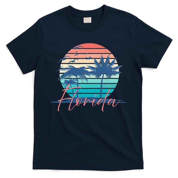 Florida Vintage Summer Vibes Beach Sunset Retro Palm Tree T-Shirt