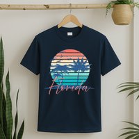 Florida Vintage Summer Vibes Beach Sunset Retro Palm Tree T-Shirt