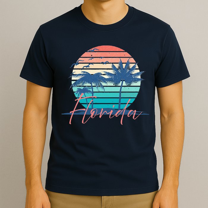 Florida Vintage Summer Vibes Beach Sunset Retro Palm Tree T-Shirt