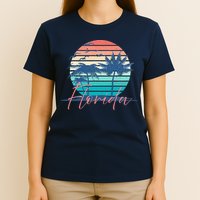 Florida Vintage Summer Vibes Beach Sunset Retro Palm Tree T-Shirt
