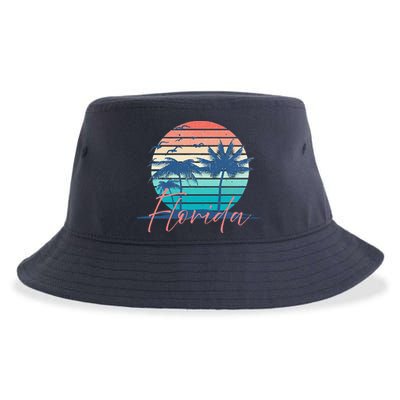 Florida Vintage Summer Vibes Beach Sunset Retro Palm Tree Sustainable Bucket Hat