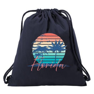 Florida Vintage Summer Vibes Beach Sunset Retro Palm Tree Drawstring Bag