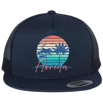 Florida Vintage Summer Vibes Beach Sunset Retro Palm Tree Flatbill Hat