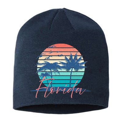 Florida Vintage Summer Vibes Beach Sunset Retro Palm Tree Sustainable Beanie