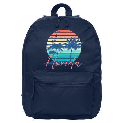 Florida Vintage Summer Vibes Beach Sunset Retro Palm Tree 16 in Basic Backpack